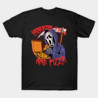 Horror Movie and Pizza ( Creepy Halloween Vibe ) T-Shirt